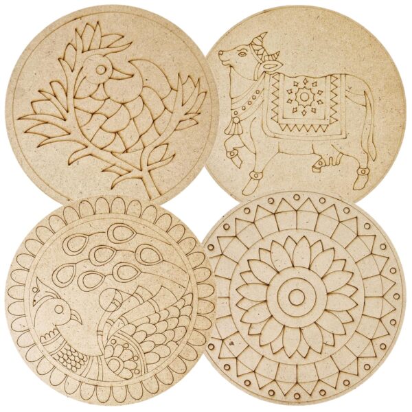 Kraftella Lippan Art Mandala Art Materials Diy Kit With Four Designs Premarked Mdf Board (4 Pcs Premarked Art Board, Diwali